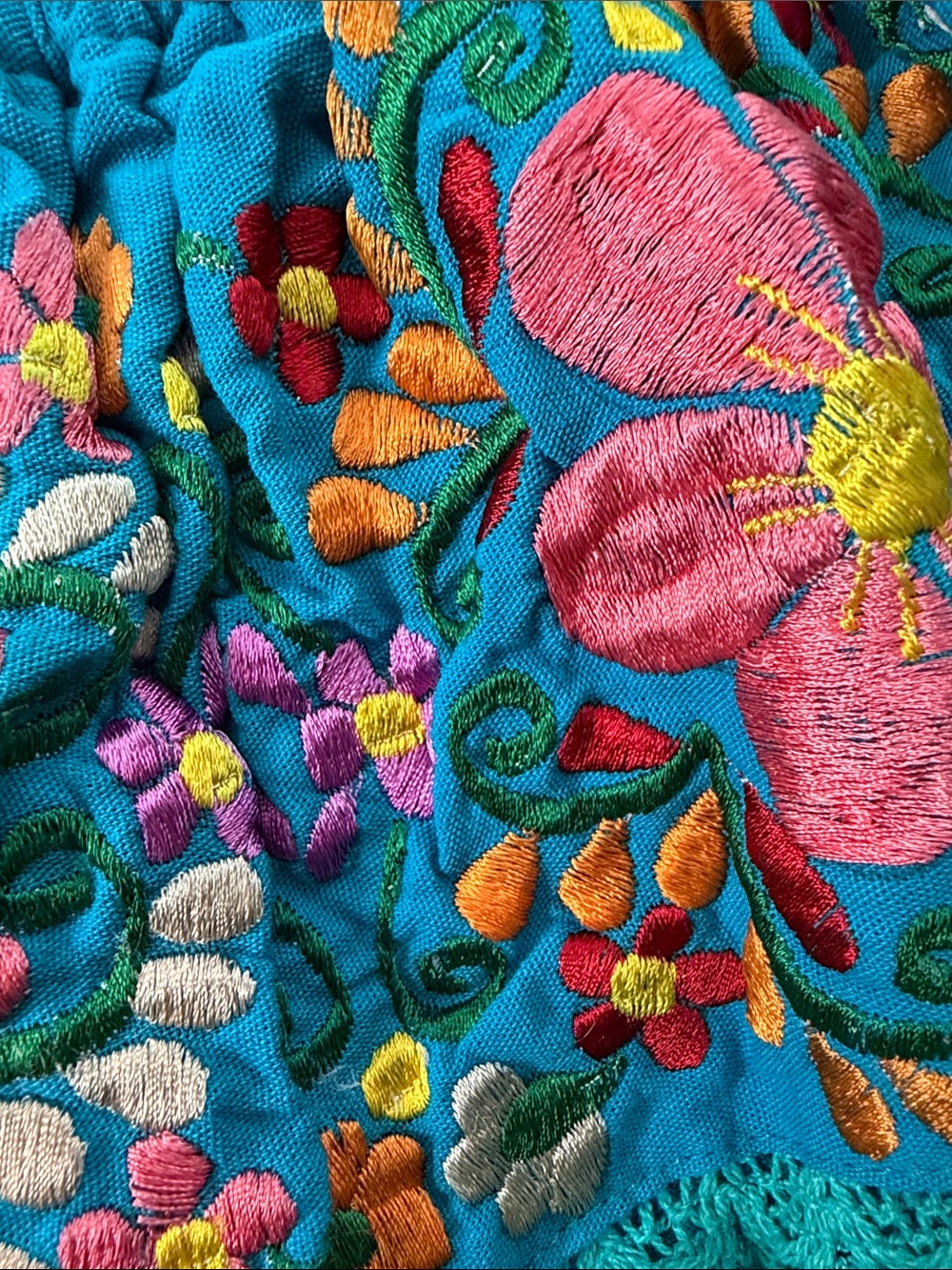 Turquoise Embroidered Off-Shoulder Top Size Small - Picture 6 of 6